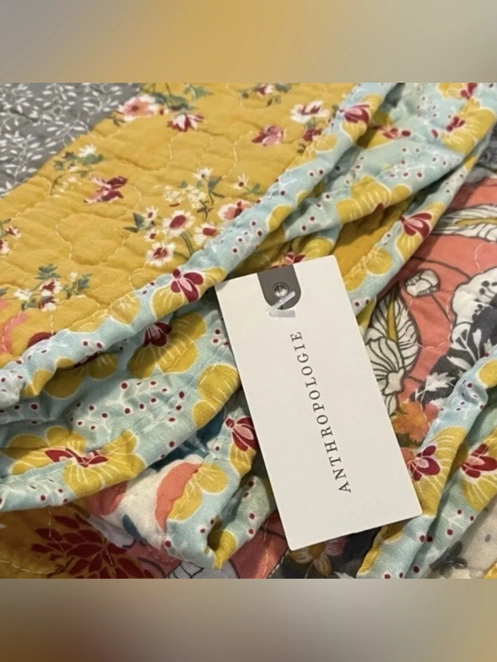NEW Anthropologie Boho Multicolor Floral Throw Blanket Patchwork Quilt 50